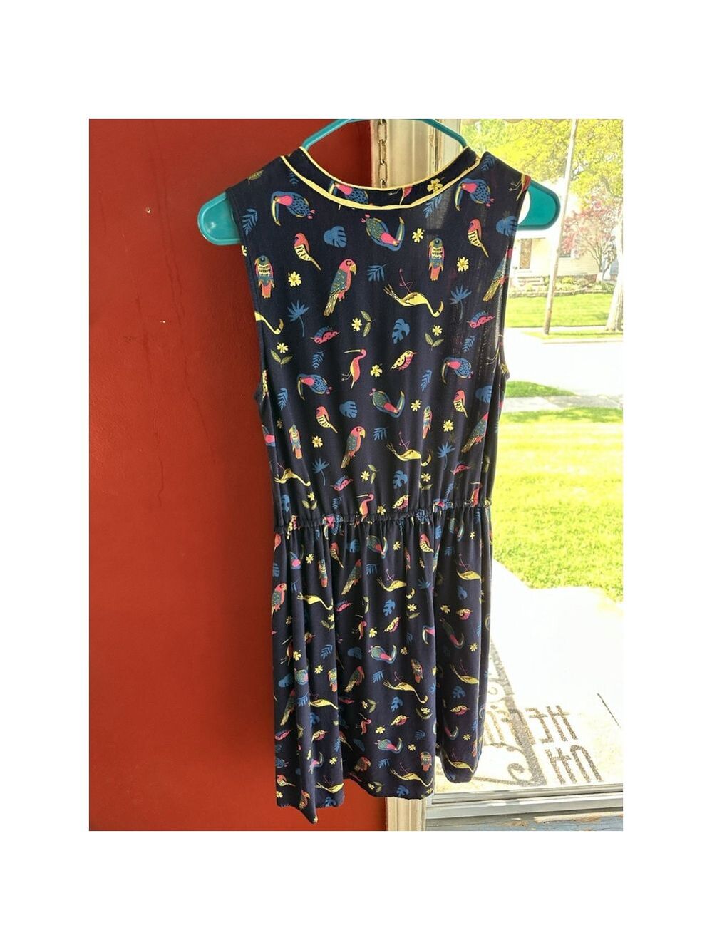 ModCloth Dress Novelty Navy Blue Cafe Au Soleil Tropical Birds Sleeveless Medium - Picture 7 of 14